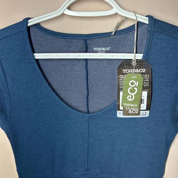 NWT Toad & Co Eco Tomboy Dress Small Inky Teal Cap Sleeve Pockets - Picture 2 of 12